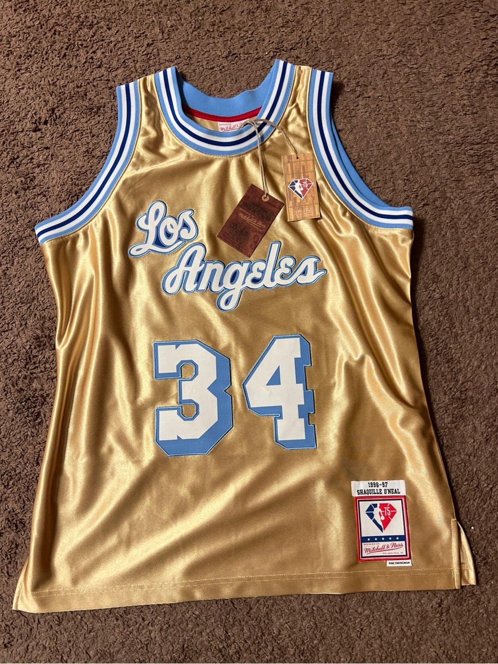 Mitchell & Ness LA Lakers 1996 O'Neal 75th Swingman Gold Jersey Size Large